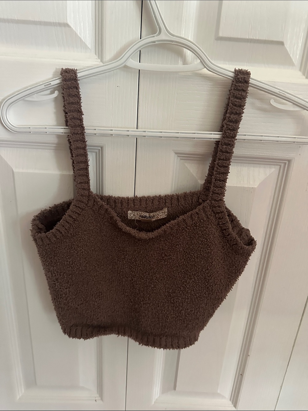 Harlow Brown Fuzzy Crop Tank Top